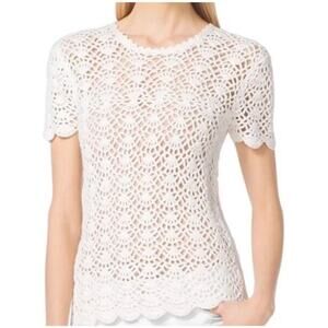 Michael Kors Woman Knitted Crochet Short Sleeve Top White Size Small